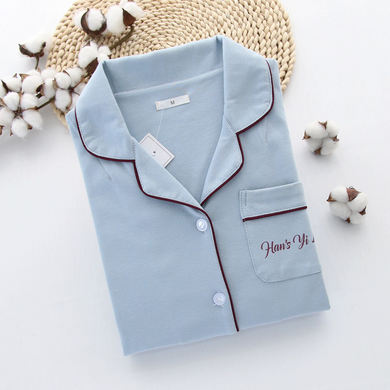 Mùa thu và mùa đông vài bộ đồ ngủ bằng vải dệt kim cotton của phụ nữ đồ ngủ đôi