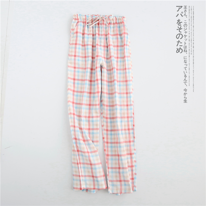 Bộ đồ ngủ nữ cotton Nhật Bản quần nhà mùa xuân và mùa hè mùa thu đan nhà quần cotton đôi gạc quần lỏng quần thu đông nam nữ