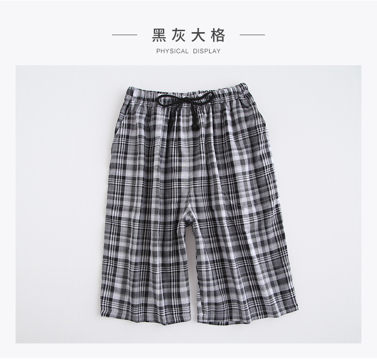 Đặc biệt hàng ngày Nam kẻ sọc cotton đôi gạc nhà quần short phần mỏng Bộ đồ ngủ mùa hè 5 điểm quần quần mặc nhà cho nữ