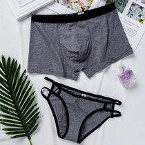 Fashionable pure cotton couple underwear set sexy thin belt hollow low waist ladies briefs cotton mens boxer