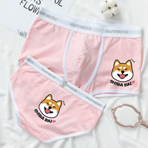 Cute couple underwear pure cotton suit cartoon Shiba Inu puppy print sweet trendy double underwear men and women 2 pieces