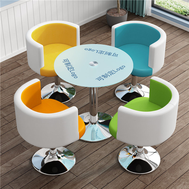 Negotiating table and chairs combined reception One table 23 chair backrest brief milk tea shop Custom LOGO small round tempered glass