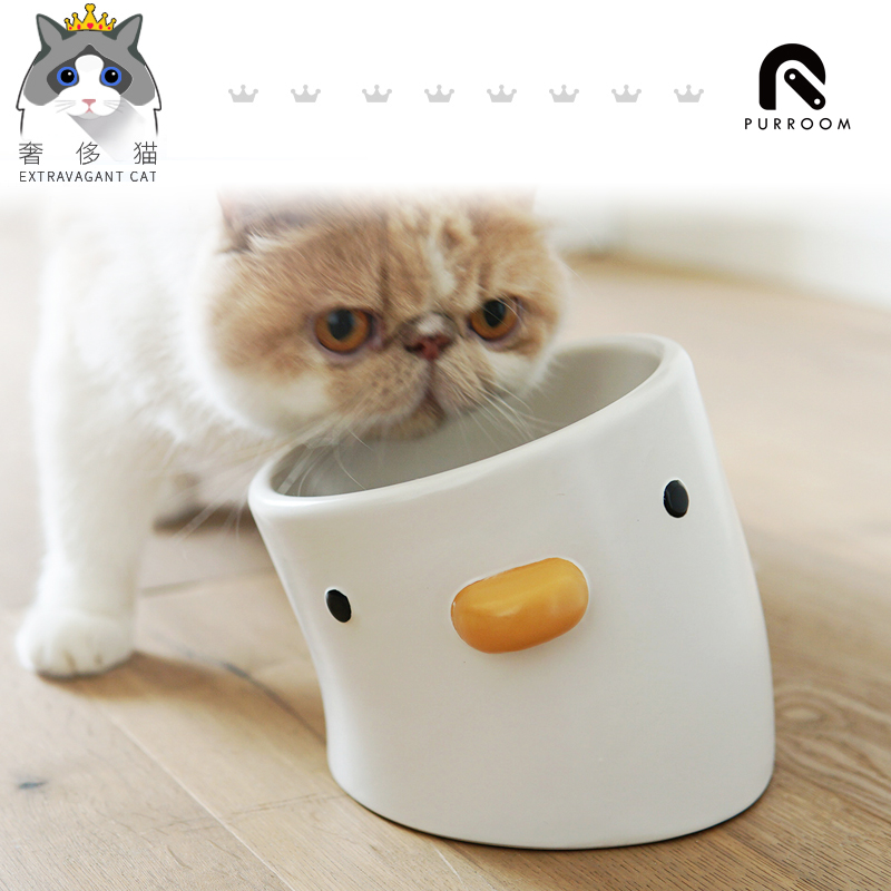 Luxury cat - PURROOM ceramic chicken cat bowl anti-overturning slanted mouth to prevent black chin food bowl to protect cervical vertebra