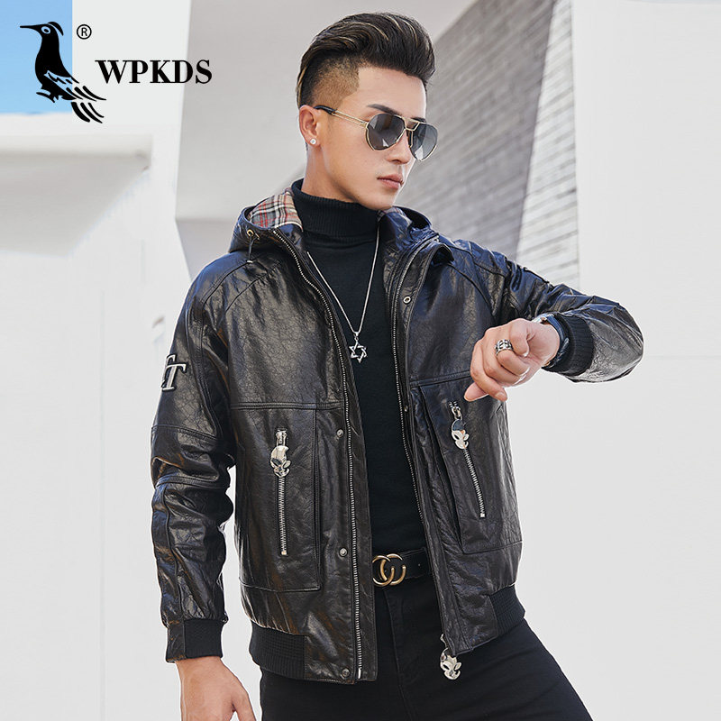 Henning Head Layer Cow Leather Leather Leather Clothing Men's Youth Even Hat Fall Shoulder Locomotive Leather Jacket Handsome Short Jacket Thin Tide