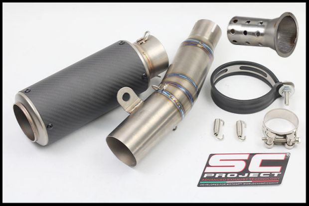 Xe máy Yamaha R6 sửa đổi đặc biệt không phá hủy lắp đặt hợp kim titan phần giữa sợi carbon SC ống xả - Ống xả xe máy pô xe máy êm