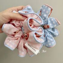 Fabric plaid bear hair rope pleated large intestine hair ring forest style fairy cute temperament tied hair head flower ponytail head