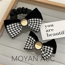 Houndstooth bow large intestine hair ring retro velvet womens hairpin metal letter hairpin hair rope Korean style hair accessories