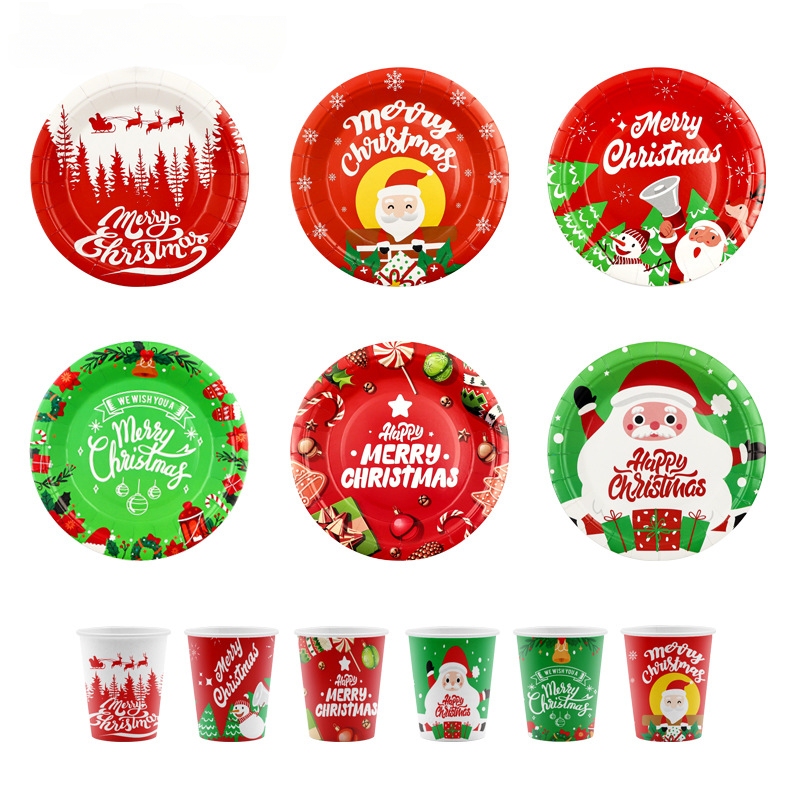 Christmas Creative Paper Cups, Paper Plates, Disposable Tableware Set, Cross-Border Best-Selling Items for Christmas Party Decoration Christmas Creative Paper Cups, Paper Plates, Disposable Tableware Set, Cross-Border Best-Selling Items for Christmas Party Decoration