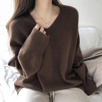 Autumn Winter V Collar Sweater Womens New Korean Version Fashion Loose Thickened Foreign Air Blouse Long Sleeve Pure Cashmere Cashmere Knitwear