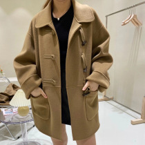 majefeeyou fashion design sense horn buckle double-sided cashmere coat autumn and winter full wool woolen coat women