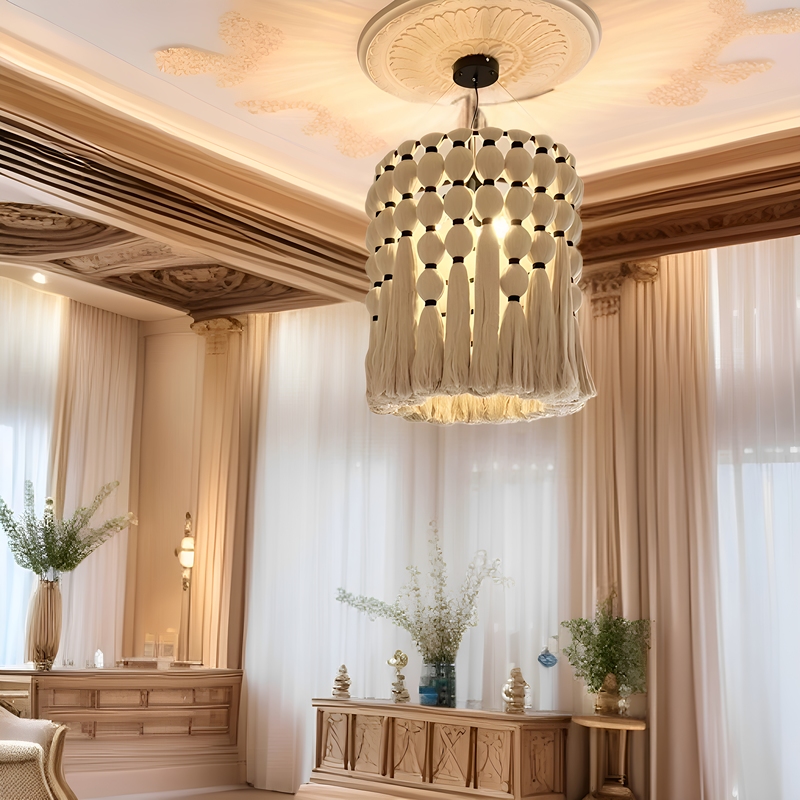Bohemian Style Cotton Tassel Pendant Light, Wabi-Sabi Style Bedroom Homestay Pendant Light, Vintage Artistic Ambiance Decorative Light Bohemian Style Cotton Tassel Pendant Light, Wabi-Sabi Style Bedroom Homestay Pendant Light, Vintage Artistic Ambiance Decorative Light