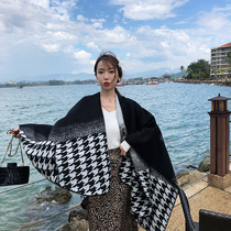 Aiyou Qianbird grid split shawl female Qinghai Lake tourism holiday scarf cloak thickened office warmth