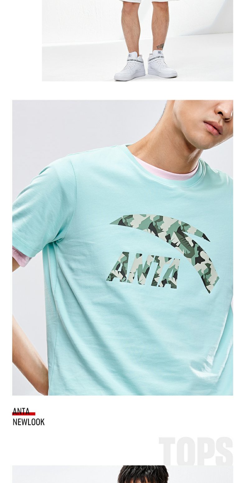 Áo thun nam tay ngắn ANTA Anta 2019 hè mới mẫu lớn logo nam thể thao ngắn cotton thoải mái - Áo phông thể thao áo phông thể thao