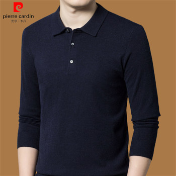 Pierre cardin spring and autumn new cashmere sweater men's thin wool knitted bottoming shirt fashionable lapel dad sweater Pierre cardin spring and autumn new cashmere sweater men's thin wool knitted bottoming shirt fashionable lapel dad sweater