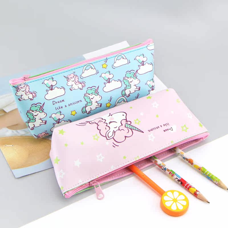 South Korean girl heart unicorn canvas pen bag student small fresh cute cartoon stationery bag makeup bag