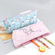 Korean girl heart unicorn canvas pen bag Student small fresh cute cartoon stationery bag Makeup storage bag