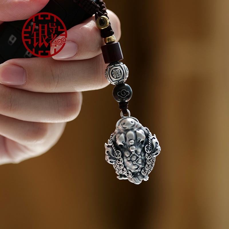 Pure Silver 999 Safe Car Key Pendant High-End Small Pendant Sling Lucky Golden Toad Mobile Phone Pendant Cut Out