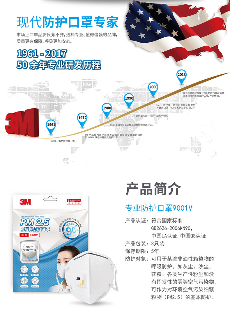 3M口罩9001V防护口罩透气防雾霾防粉尘KN90带呼吸阀易呼吸口罩2包