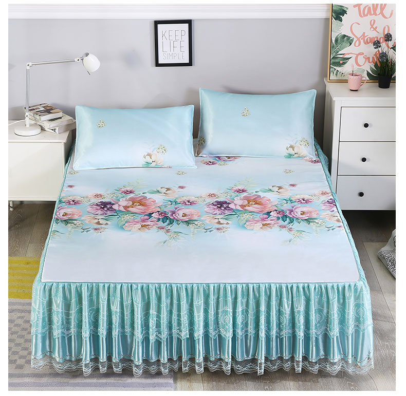 Ice dây mat ba mảnh máy giặt giường váy ren rửa mùa hè trượt mat xanh gấp 1,8 * 2,2m - Thảm mùa hè đệm nước everon