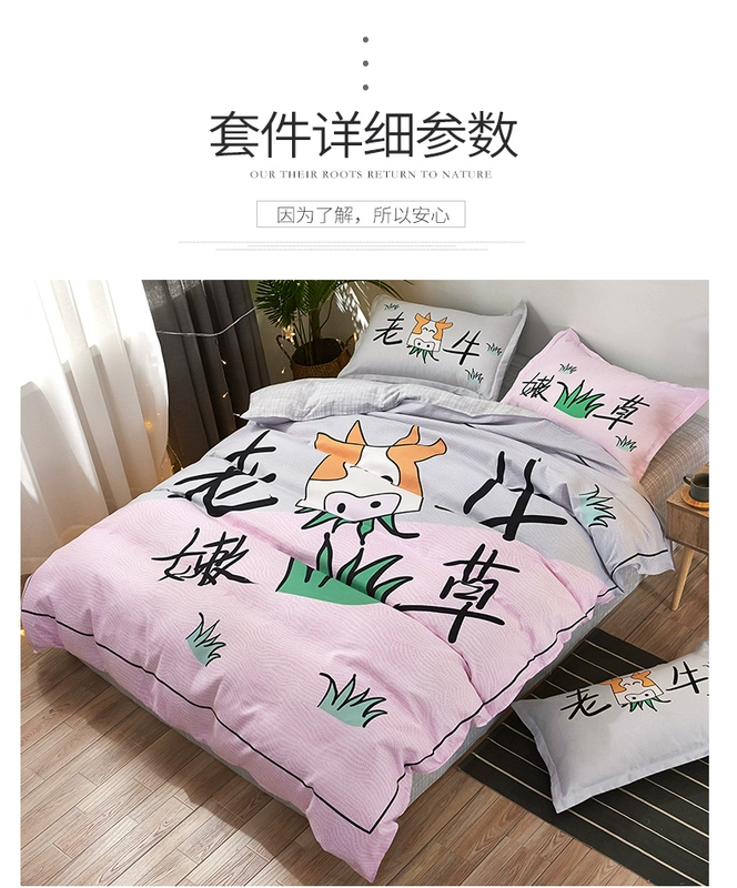 Giường bốn mảnh lưới đỏ cá tính vài tấm chăn dễ thương một mét năm giường bao gồm sáng tạo đôi in - Khăn trải giường