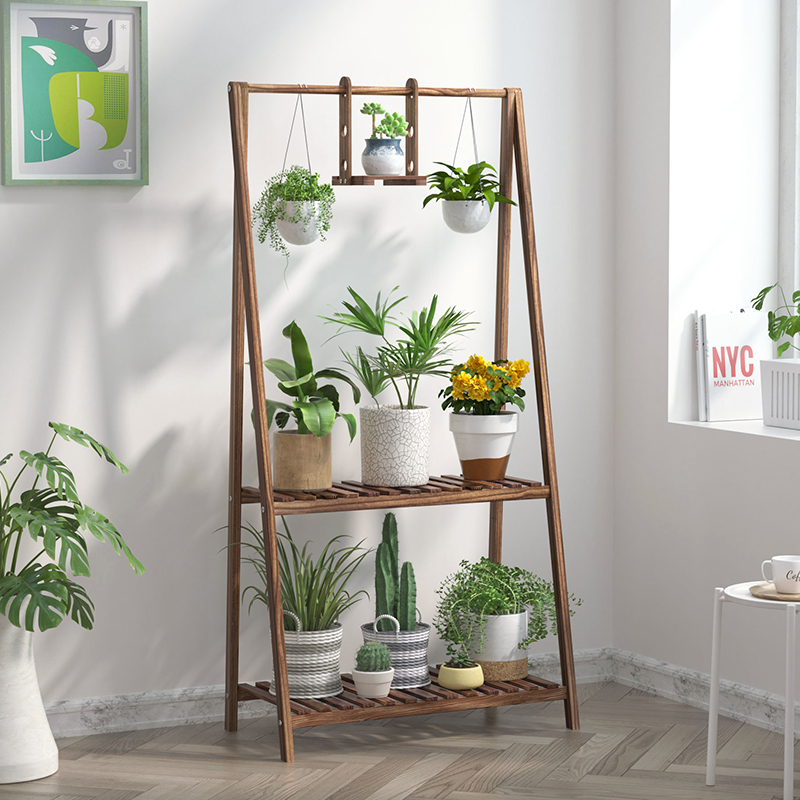 Flower shelf solid wood home hanging orchid flower pot rack balcony multi-layer wooden floor-to-ceiling green dill succulent plant rack