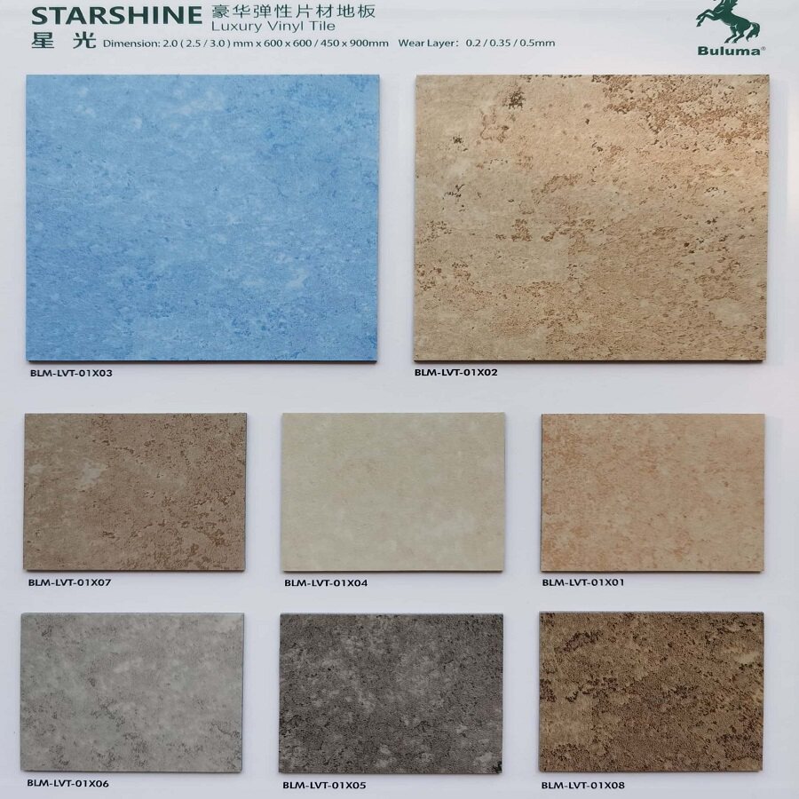 Bru Ma Starlight Extreme Light Calendering Oil Pressure LVT Plastic Pvc Flooring Hotel Cafe Pvc Plastic Flooring