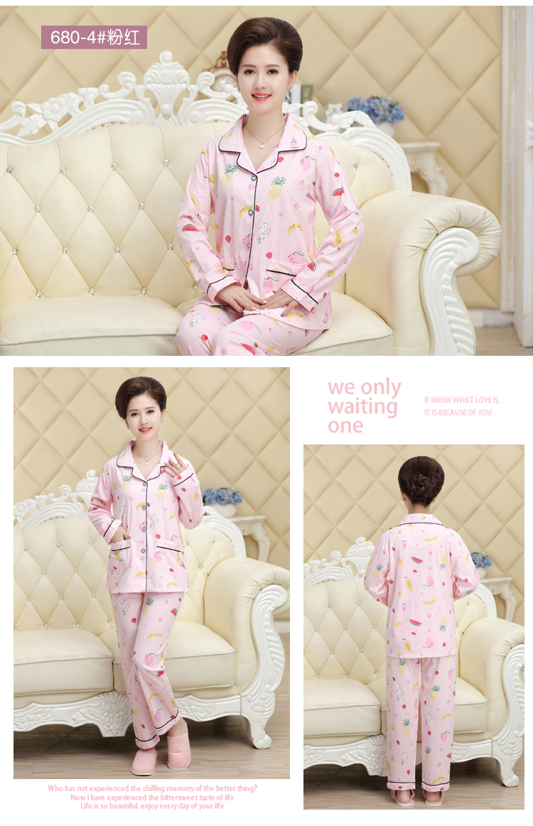 Bộ đồ ngủ trung niên ở Nam Cực dành cho nữ mùa hè đầy đủ cotton dài tay mùa xuân và mùa thu XL phục vụ nhà giản dị bộ mặc nhà