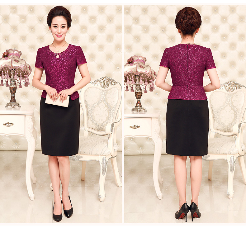 Váy cưới mẹ chồng mùa xuân hai mảnh quý phái trung niên mẹ chồng rể mẹ chồng mẹ chồng váy cưới - Quần áo của mẹ áo kiểu trung niên sang trọng
