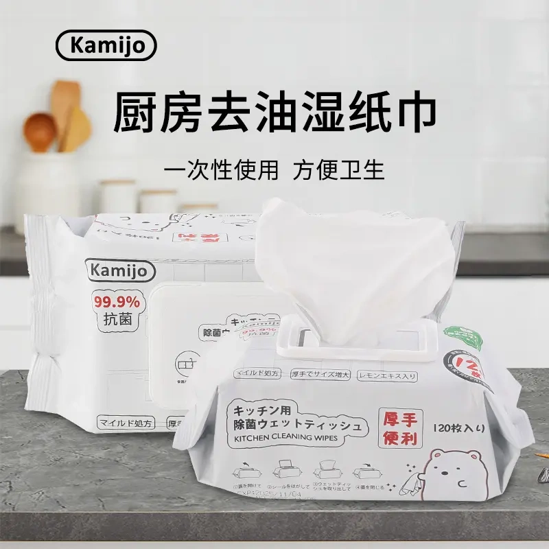 Japanese Kamijo Kitchen Degreasing Cleaning Wipes, 120 Pieces Per Pack [3 Packs], Pull-Out Type