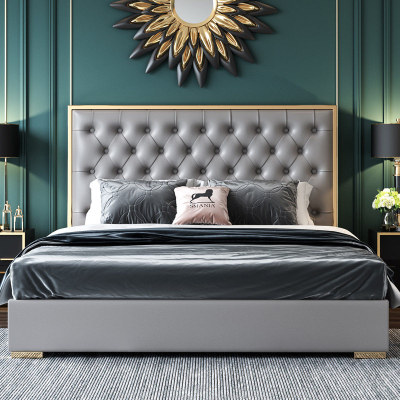 American-style new pine soft-clad board post-modern minimalist atmosphere bed back master bedroom hotel hotel luxury wedding bed screen