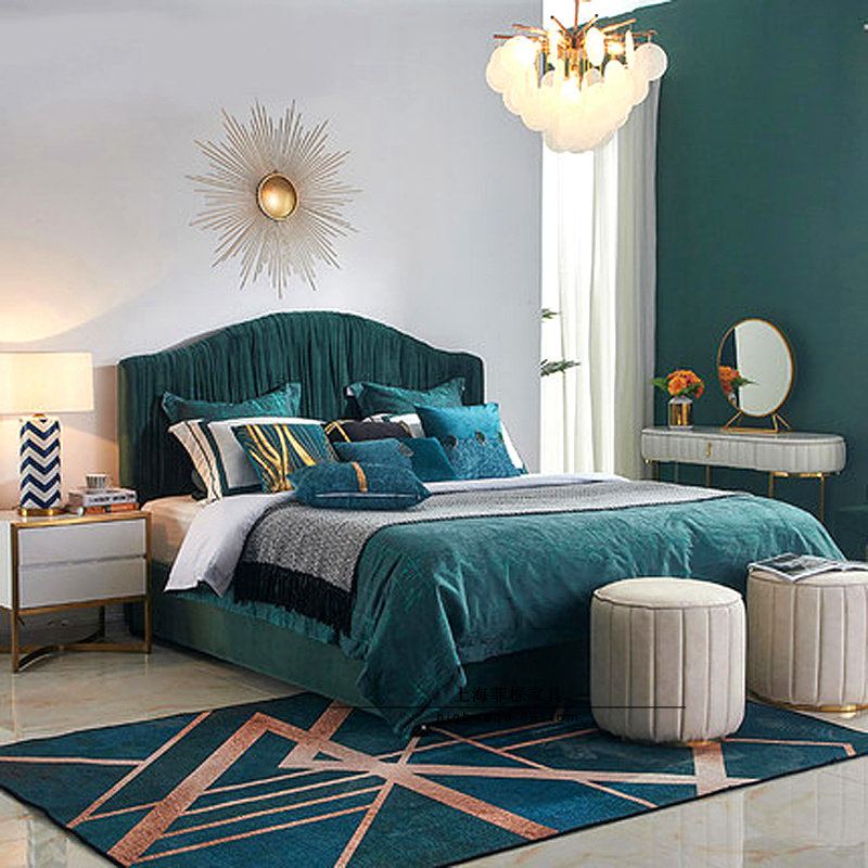 American New Headboard Fabric Rear Modern Minimalist Small House Type Creative Master Sleeper Bed Double Bed 1 8 m Soft Package