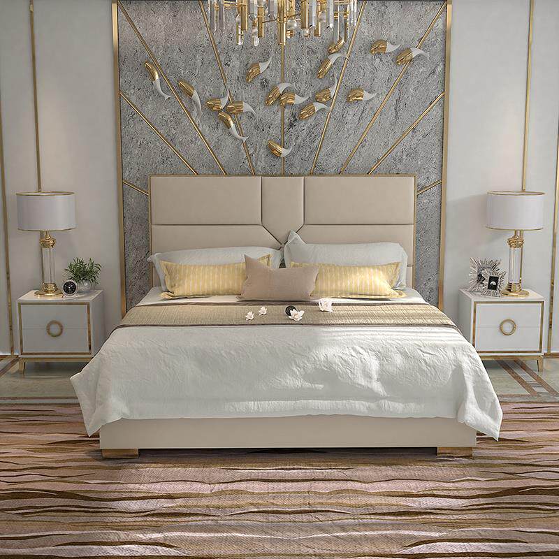 Postmodern leather bed port style light extravagant bedroom Double beds American Nordic modern minimalist atmosphere 1 8 m headboard