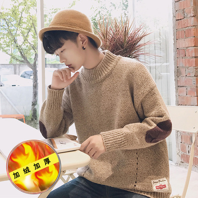 Áo len nam cao cổ nửa xu hướng sinh viên Hàn Quốc cộng với áo len dày nhung ấm áp áo len áo thun nam - Hàng dệt kim