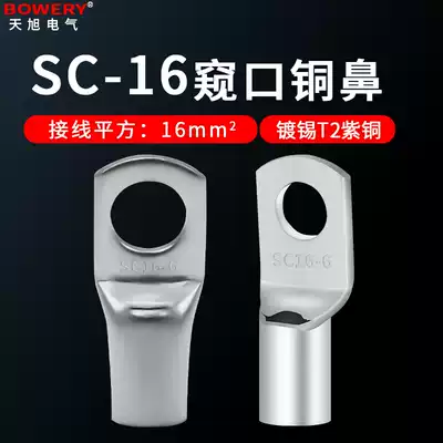 Slip copper terminal SC16-6 8 10 copper wire nose copper connector 16 square wire cable short tube copper wire lug