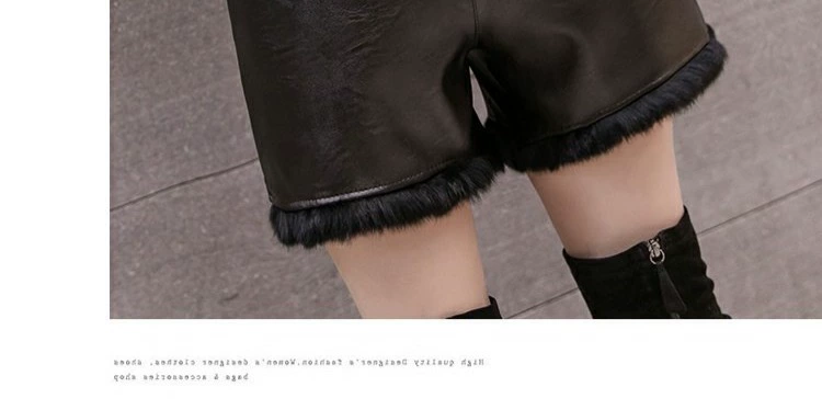 Quần short da PU nữ 2018 thu đông mới eo cao đã mỏng một chiếc quần ống rộng ống rộng cộng với quần nhung dày mặc giản dị