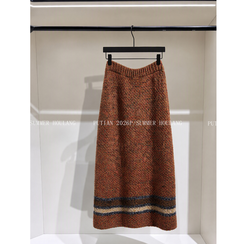 Vintage-Style Multicolor Floral Yarn Thick-Knit Skirt for Women, Autumn Elastic High-Waist Drapey Loose Slimming A-Line Skirt Vintage-Style Multicolor Floral Yarn Thick-Knit Skirt for Women, Autumn Elastic High-Waist Drapey Loose Slimming A-Line Skirt