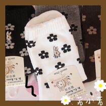 6 pairs) Autumn and winter Japanese rabbit small flower cotton thread womens socks Mori flower mid-tube cotton socks womens socks