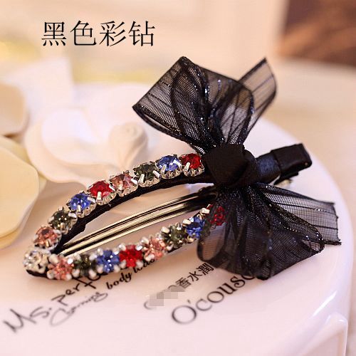 Nữ thần siêu flash Hàn Quốc rhinestone kẹp tóc khí chất nơ crepe kẹp tóc kẹp bangs clip phụ kiện tóc - Phụ kiện tóc kẹp phồng chân tóc