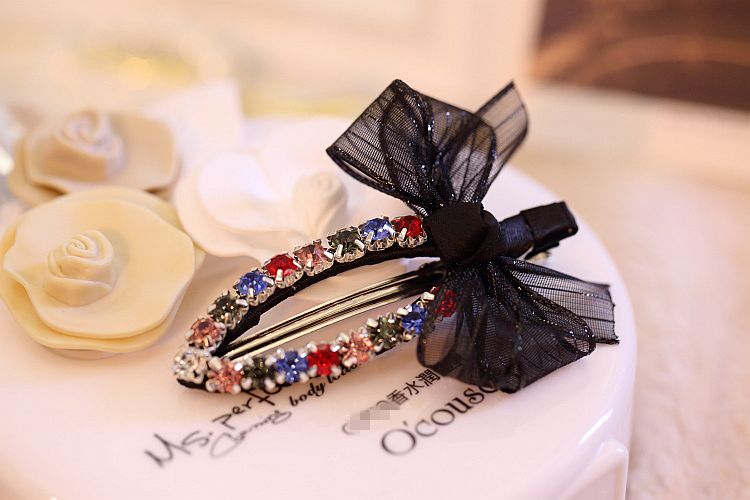 Nữ thần siêu flash Hàn Quốc rhinestone kẹp tóc khí chất nơ crepe kẹp tóc kẹp bangs clip phụ kiện tóc - Phụ kiện tóc kẹp phồng chân tóc