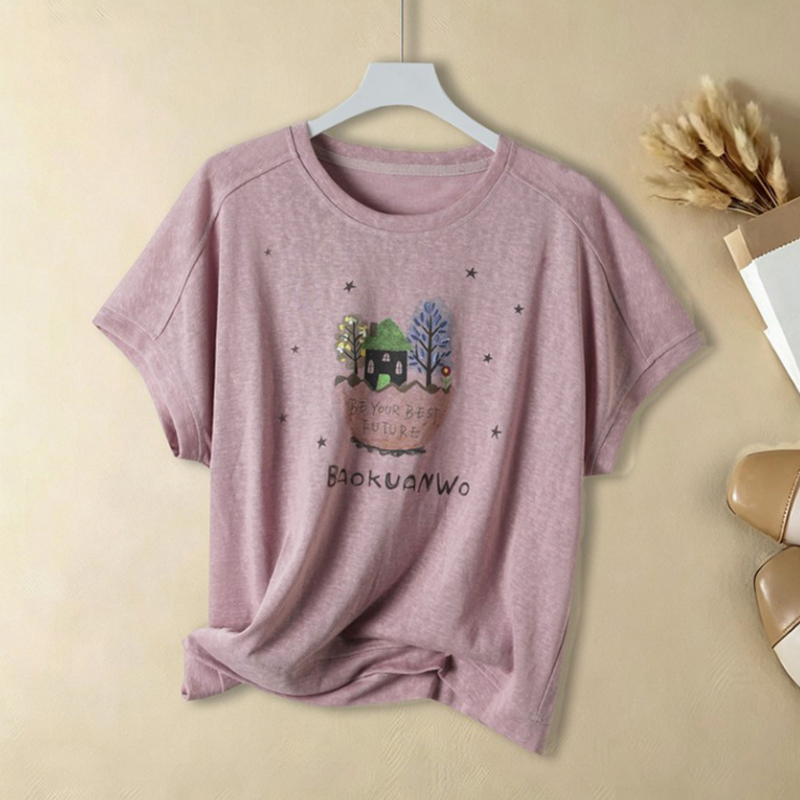 【Little Joy】26 Summer New Linen Breathable Short-Sleeve T-Shirt Comfortable Soft Casual Versatile Top 10108 【Little Joy】26 Summer New Linen Breathable Short-Sleeve T-Shirt Comfortable Soft Casual Versatile Top 10108