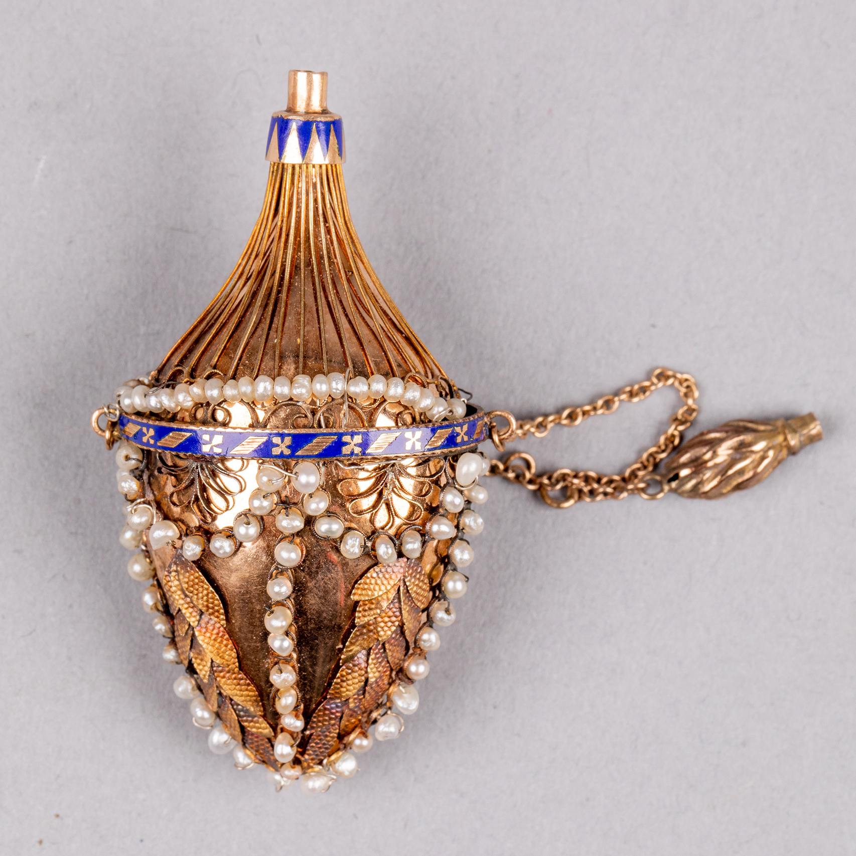 Unicorn Deer Atlantic Antique French Gold Inlaid Blue Enamel Pearl Egg Wakening Salt Bottle Perfume Bottle