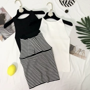 INS siêu lửa sọc dây áo vest mùa hè cơ sở mới mặc ngắn backless gợi cảm hàng đầu