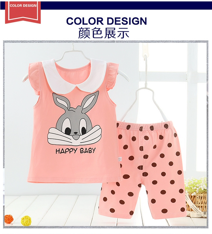 Bộ đồ bé gái tay ngắn phù hợp với bé gái cotton T-shirt quần short hai dây hè 2018 phiên bản Hàn Quốc mới của bé gầy