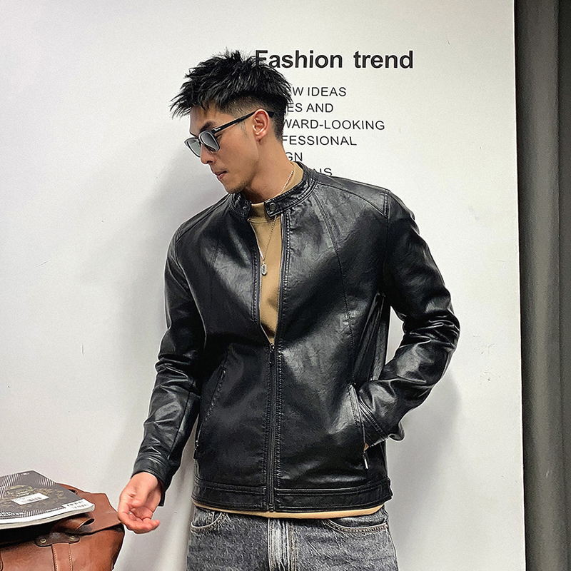 Xu Tai Lang Black Street-Style Motorcycle Leather Jacket for Men, Spring and Autumn Trendy American Slim-Fit Cool Jacket for Men