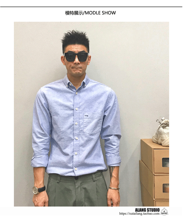 Mùa xuân và mùa thu Mỹ cotton giản dị áo sơ mi nam Slim màu rắn Yu Wenle tay áo dài oxford áo sơ mi nam - Áo shop áo sơ mi nam