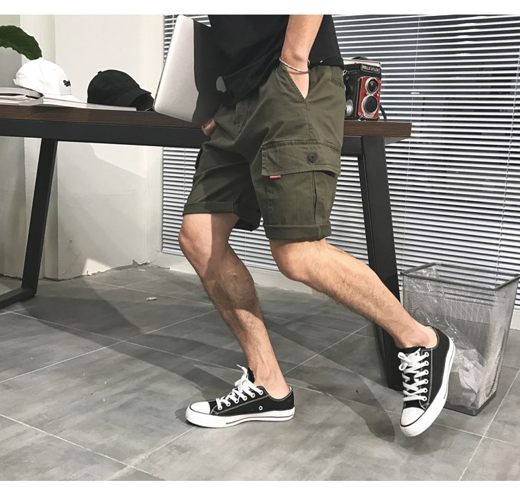 Mùa hè mới công cụ quần short nam xu hướng giản dị quần thẳng năm điểm Yu Wenle giặt quần túi quần jean nam rách