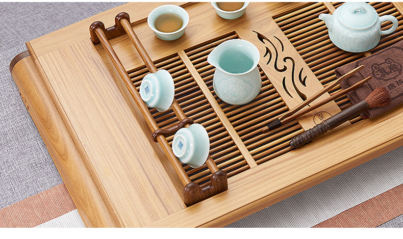 Han and tang dynasties tea tray crossover vehicle glass frame solid wood tea cup home tea sets of kung fu tea accessories