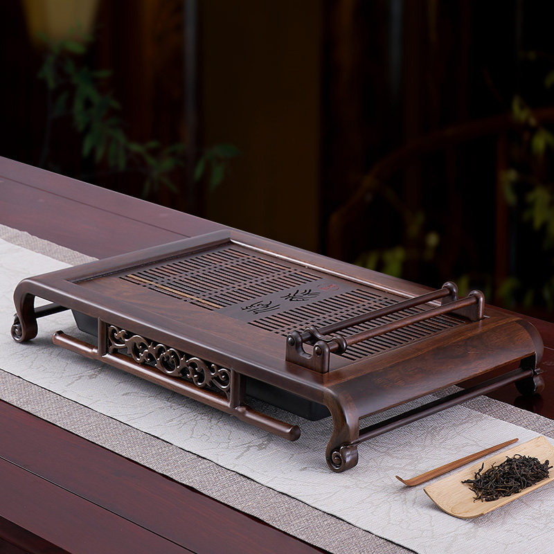 Han Tang Tea Tray Solid Wood Tea Set Living Room Home Tea Table Black Purple Sandalwood Log Water Storage Tea Sea Small Tea Tofu Qigong Tea Furniture