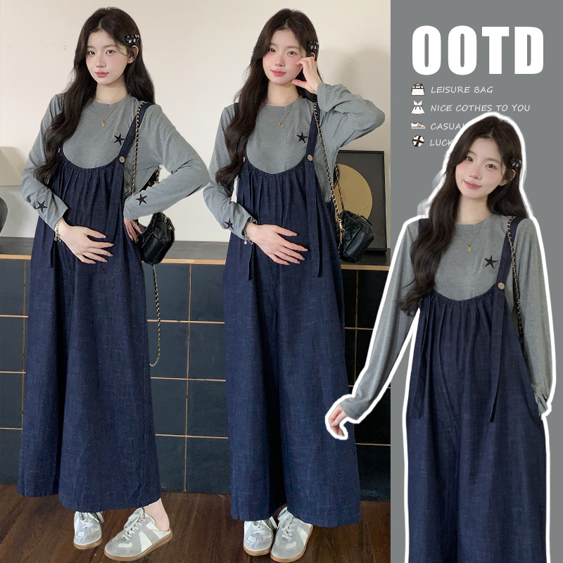 Maternity Wear Autumn Set 2026 New Early Autumn Five-Pointed Star T-Shirt Top Denim Overalls Spring and Autumn Two-Piece Set