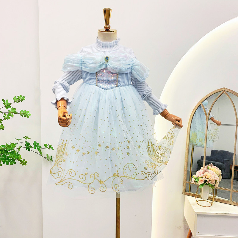 Frozen girl sweater dress new child festive birthday baubon dress Princess Aisa dress